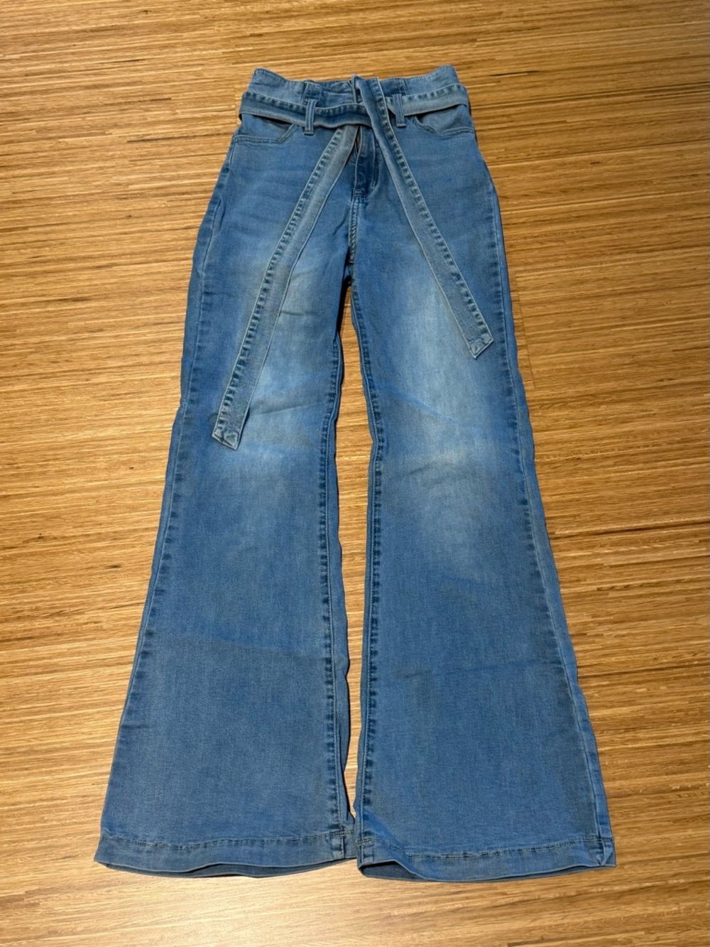 Vici Blue Wide-Leg High-Rise Flare Jeans with Tie Belt